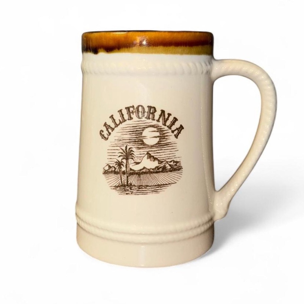 Vintage California Stoneware Mug – Brown/Beige 5” Tall